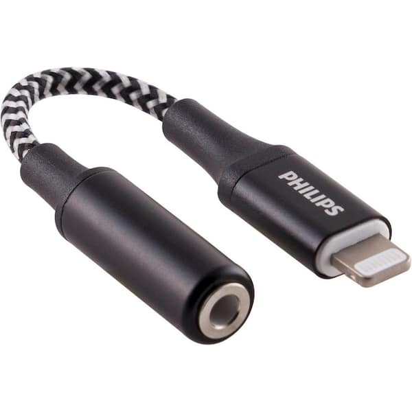 Philips 4 in. Lightning to 3.5mm Audio Auxiliary Adapter in Black  DLC4310V/27 - The Home Depot