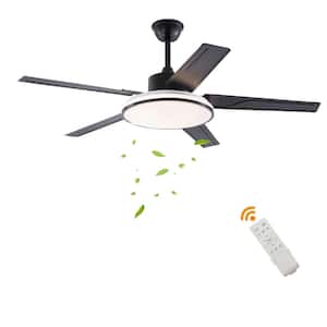 52 in. Indoor Black Modern 6-Speed Ceiling Fan with Adjustable White Integrated LED, Reversible Motor and Remote
