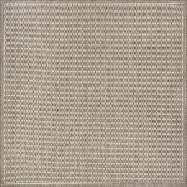 Recife Saddle Stitch  8 ft. x 8 ft. Ivory-Taupe  Square Solid Indoor/Outdoor Area Rug