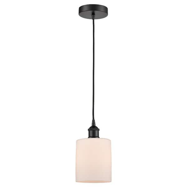 Innovations Cobbleskill 60-Watt 1-Light Matte Black Standard Mini Pendant Light with Matte White Glass, No Bulbs Included