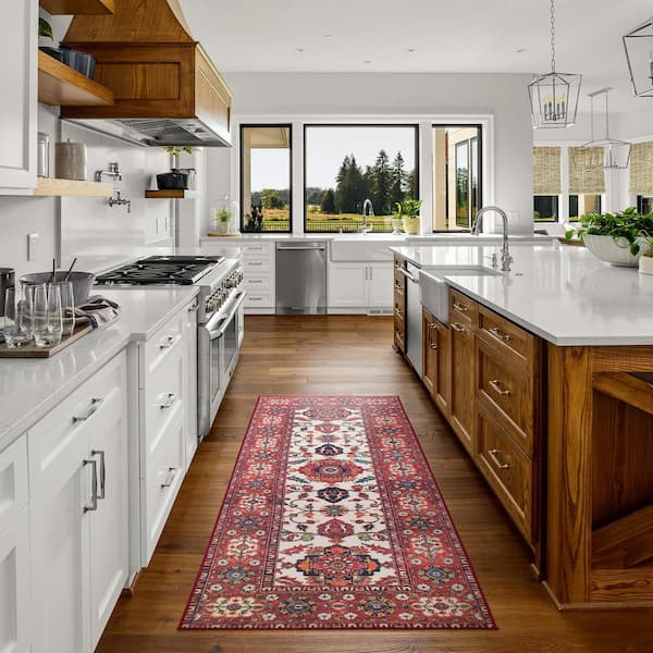 Ramage Maroon 2.5 ft. x 7 ft. Medallion Washable Runner Rug