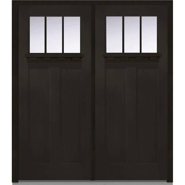 MMI Door 72 in. x 80 in. Shaker Left-Hand Inswing 3-Lite Clear Low-E 2-Panel Stained Fiberglass Fir Prehung Front Door with Shelf