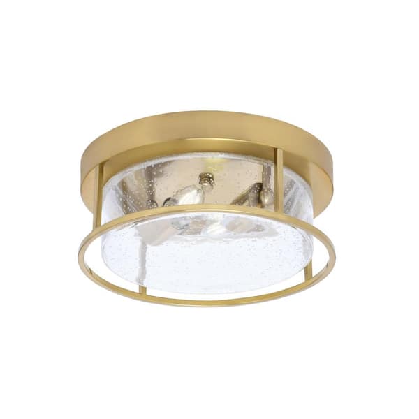 Unbranded Ashland 12 in. 2 Light New Age Brass Flush Mount with Clear Bubble Glass Shade No Bulbs Included