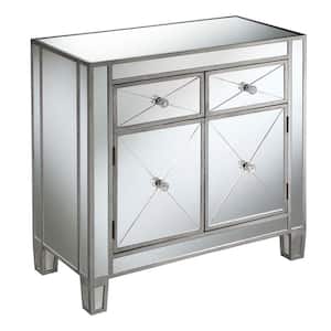 Gold Coast Vineyard 28 in. Antique Silver Standard Rectangular Mirror Top Console Hall Table with 2-Drawers and Cabinet