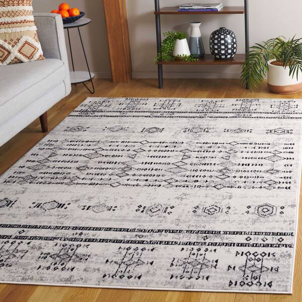 Temple 5 ft. x 8 ft. Ivory/Gray Black Tribal Area Rug
