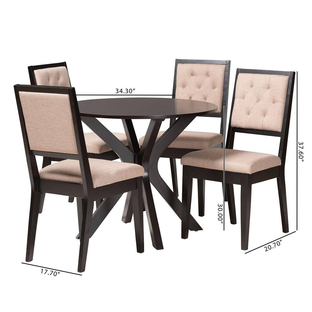 Mana Modern Sand Fabric and Dark Brown Wood 5-Piece Dining Set