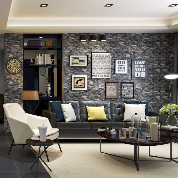 Black 3D Wall Panels Peel and Stick with Brick Wallpaper Peel and Stick Faux Stone Wall Panel Foam with Self-Adhesive