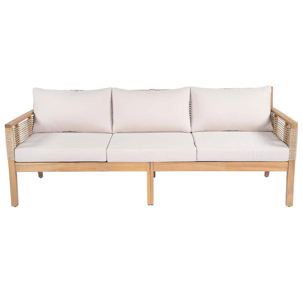 75 in Teak Acacia Wood  Outdoor Sofa with Beige Cushions  for Patio price history on PriceWatchPro