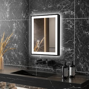 LumiCont 20 in. W x 28 in. H Medium Rectangular Black Framed Anti-Fog LED Wall Bathroom Vanity Mirror Lighted Mirror