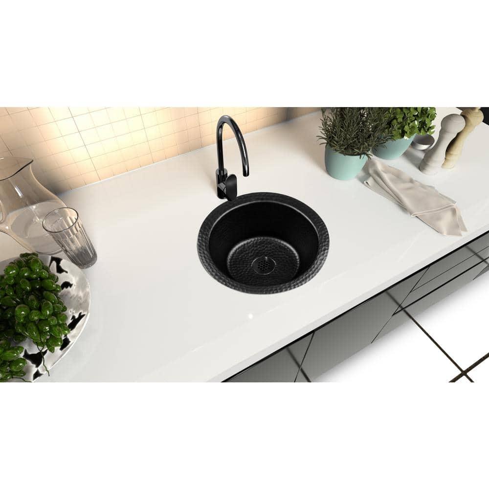 Black Hand Hammered Circular Aluminum Bar Prep Sink, 12 inches