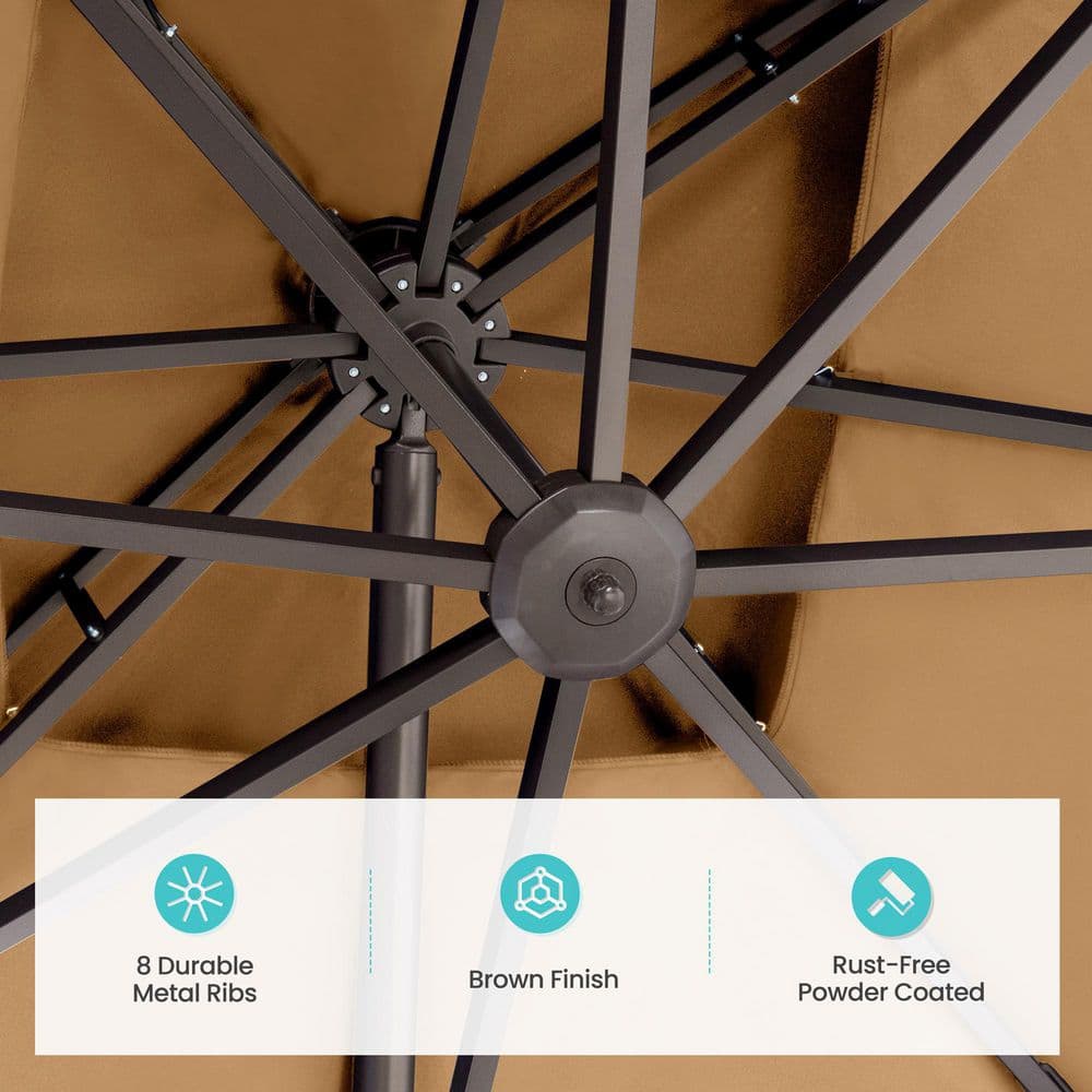 Tan 13 x 10 ft Double Top Cantilever Patio Umbrella with Metal Frame