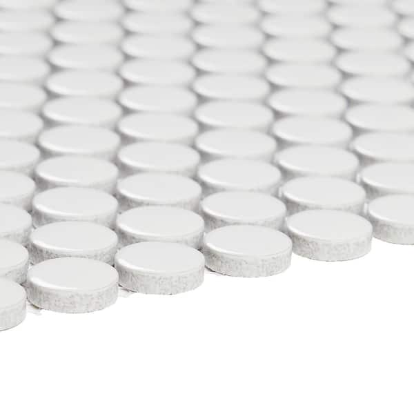 Cascades White 11.5 in. x 12.5 in. Penny Round Gloss Porcelain Mesh-Mounted Mosaic Tile (1.00 sq. ft./Each)