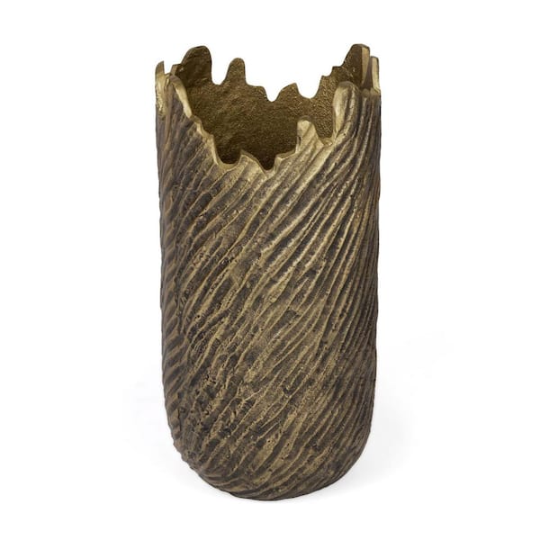 HomeRoots 17 in. Gold Metal Cylinder Decorative Vase