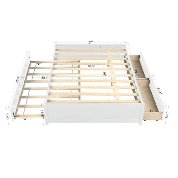 Tatahance 79.52 in.W White Full Size Wood Platform Bed with Twin Size Trundle and Two Drawers
