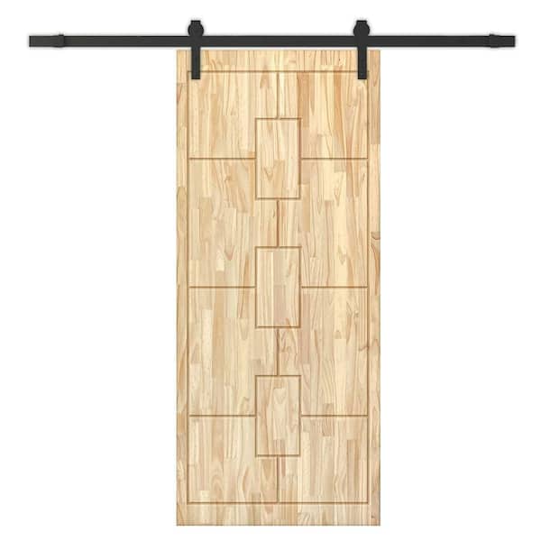 CALHOME 30 in. x 96 in. Natural Pine Wood Unfinished Interior Sliding Barn Door with Hardware Kit