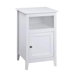Designs2Go 15.75 in. White Standard Square Wood End Table with Storage Cabinet and Shelf