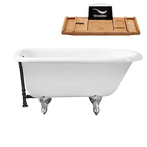 48 in. Cast Iron Clawfoot Non-Whirlpool Bathtub in Glossy White with Matte Black Drain and Polished Chrome Clawfeet