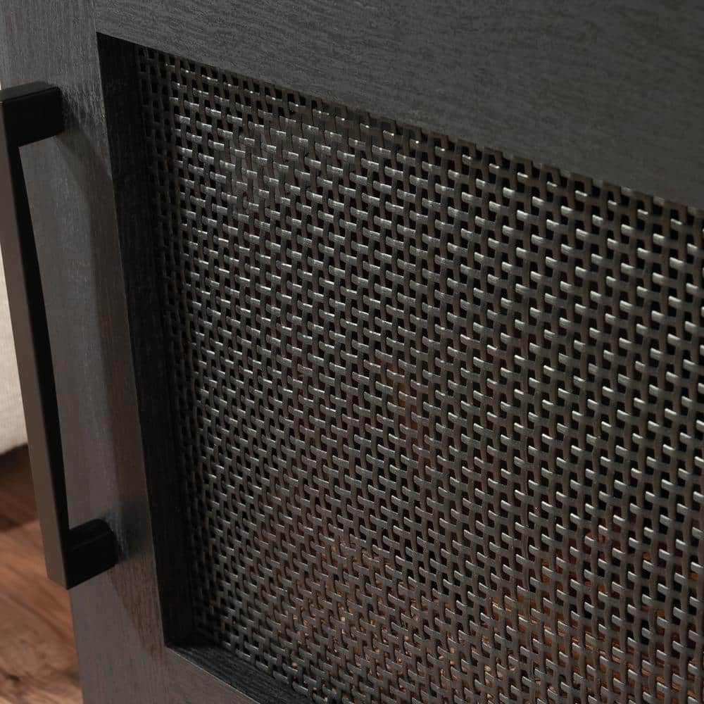 Raven Oak Rectangular Side Table with Storage and Rattan Insert