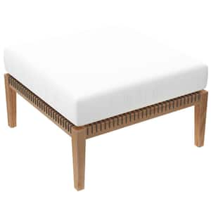 Clearwater Outdoor Patio Teak Wood Ottoman in Gray White