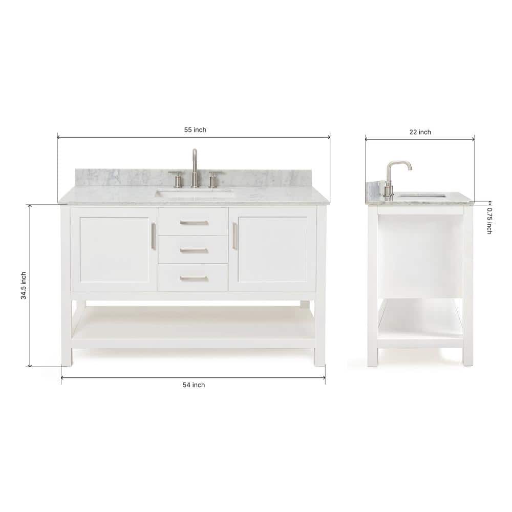 Bayhill 55'' White Solid Wood Freestanding Vanity