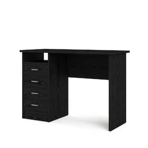 44 in. Rectangular Black Woodgrain 4 Drawer Writing Desk with Built-In Storage