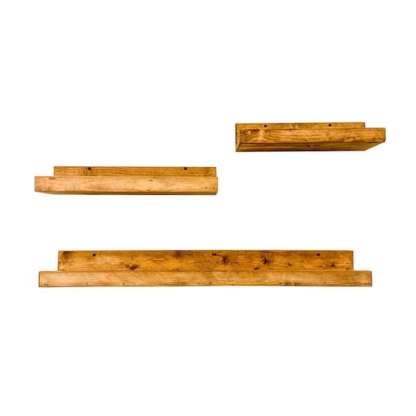 Unbranded Del Hutson Shallow Luxe 7 in. D x 24 in. W x 4.25 in. H Walnut Pine Wood Floating Decorative Wall Shelf (Set of 3)