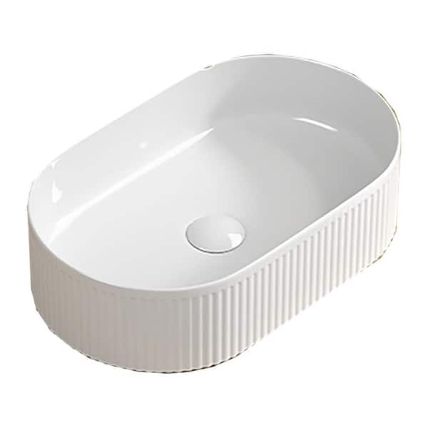 19.29 in. x 12.2 in. Vessel Bathroom Sink in Milk White Ceramic