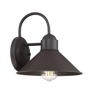 10 in. W x 10 in. H 1-Light Oil Rubbed Bronze Hardwired Outdoor Wall Lantern Sconce with Metal Shade