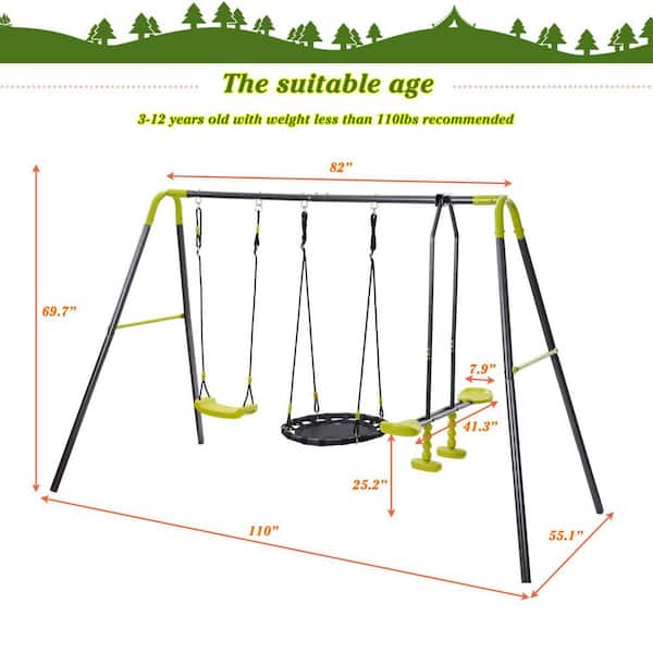 Tidoin WM-YDPP1-52AAL 3-in-1 Black and Yellow Stainless Steel Adjustable Height Child Swing Set - 2
