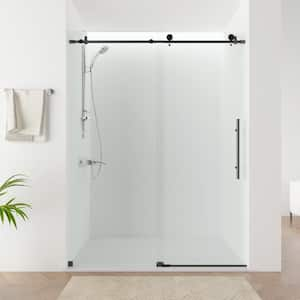 60 in. W x 76 in. H Frameless Soft Close Sliding Shower Door in Matte Black with Explosion-Proof Clear Glass