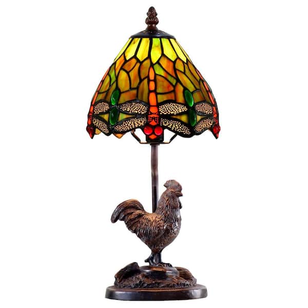 Dale Tiffany Callico Rooster 15"Tall Handmade Tiffany Accent Table Lamp