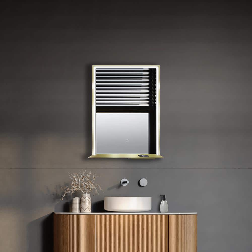 24 in. W x 32 in. H Rectangular Aluminum Framed LED Bluetooth Wall Mount Bathroom Vanity Mirror in Matte Gold price history on PriceWatchPro