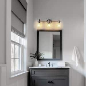 24 in. 3-Light Nickel Modern Bell Vanity Light for Bathroom Mirror with Clear Glass Shades