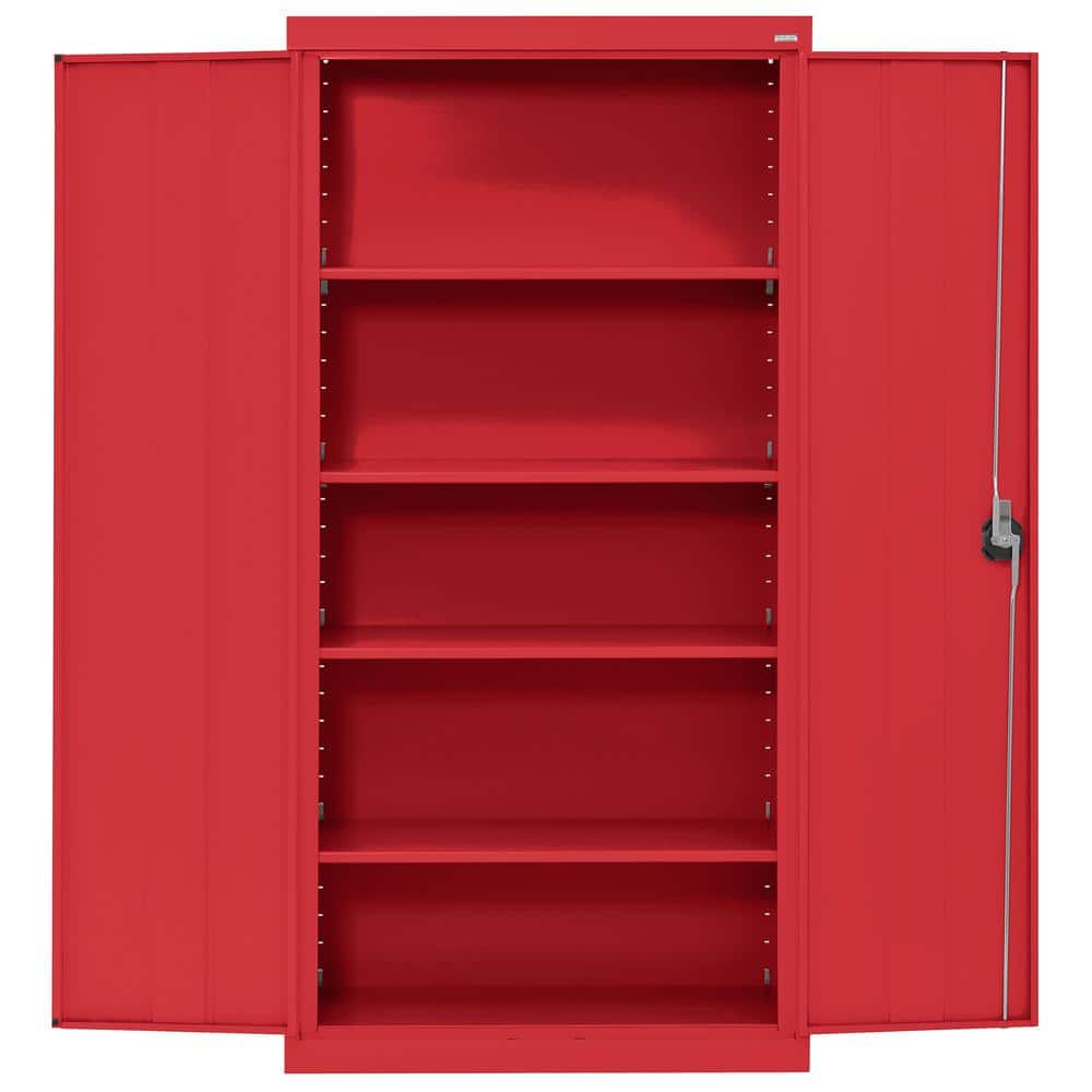 Heavy Duty Red Steel Freestanding Lockable Office Cabinet with Adjustable Shelving