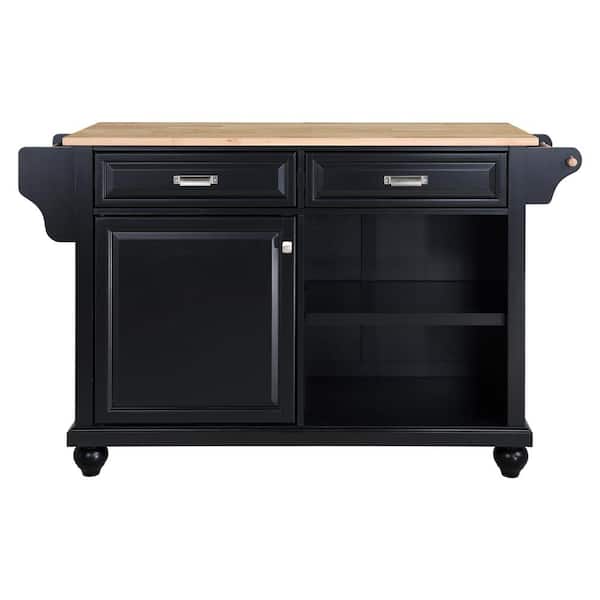 Black Wood 57.5 in. Kitchen Island with Drawers, Spice Rack, Storage ...