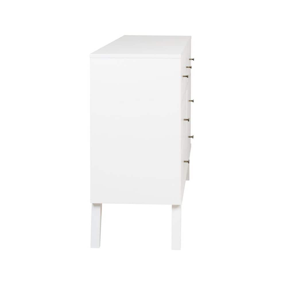 White Mid-Century Modern Double Dresser with Brass Knobs