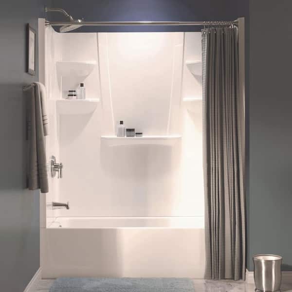Aquatic A2 30 in. x 60 in. x 76 in. 4-piece Shower Kit w/ Left Drain Alcove Tub and Direct-to-Stud Shower Wall Panels in White