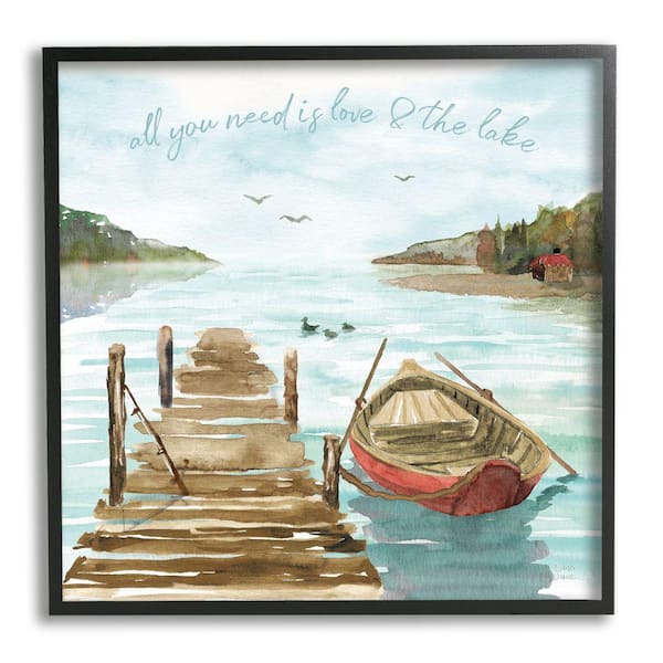 Stupell Industries Love and The Lake Sentiment Boat Dock Landscape By Dina June Framed Print Nature Texturized Art 24 in. x 24 in.