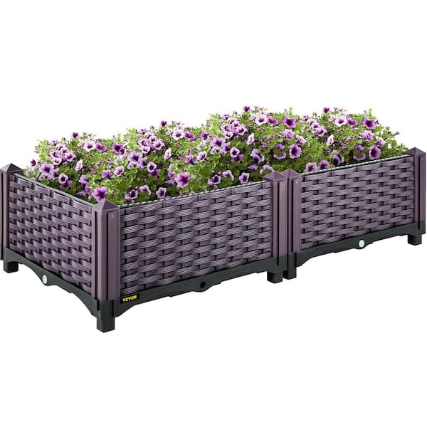 VEVOR Plastic Raised Garden Bed Set of 2 Planter Grow Box 9.1 in. H Raised Planter Boxes Self-Watering Elevated, Purple