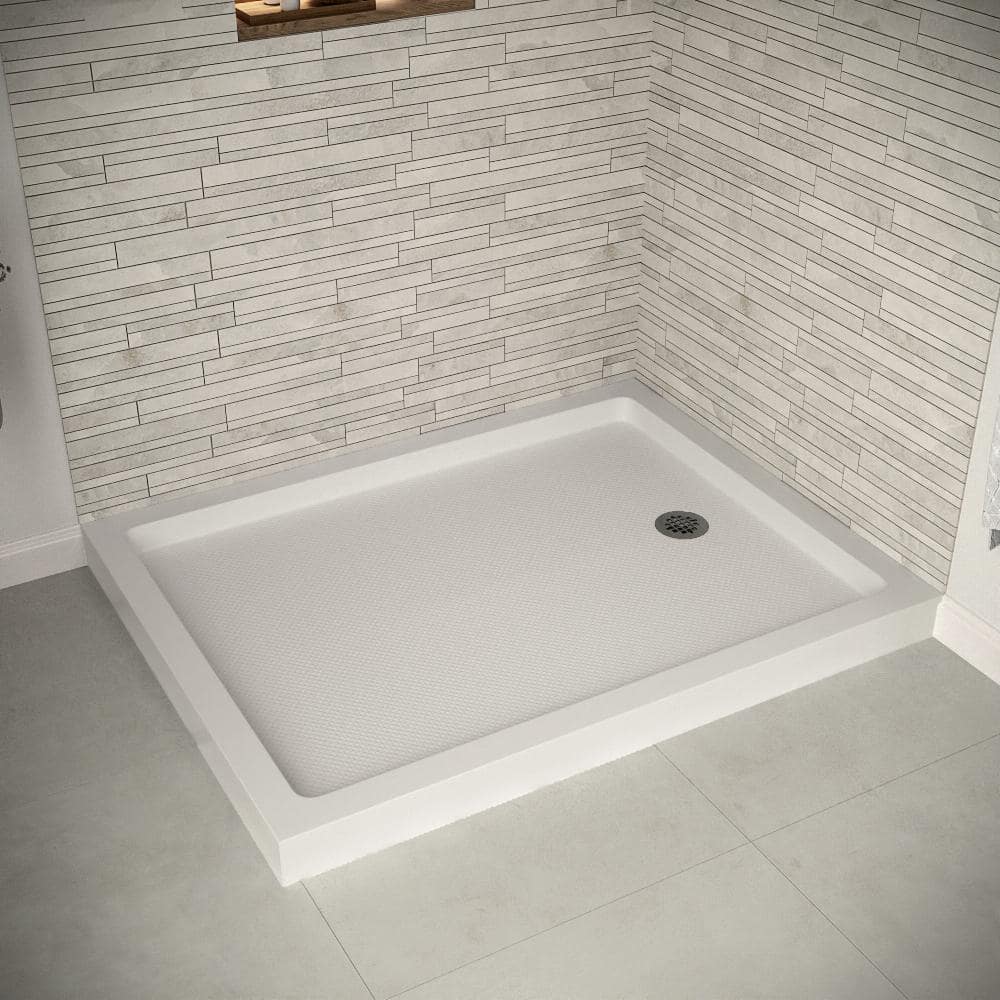 Glossy White Rectangular Acrylic Shower Base with Right Hand Drain