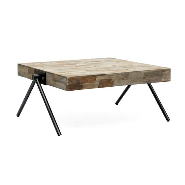 Angel Sar 27.5 in. Golden Brown Square Mango Wood Coffee Table with Metal Leg