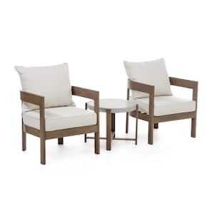 Lotus Natural 3-Piece Metal Patio Conversation Set With Beige Cushions