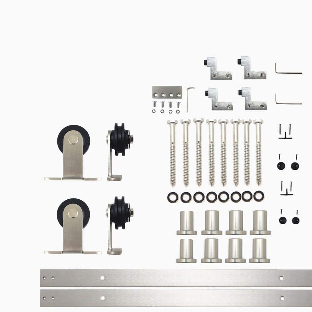 10 ft./120 in. Brushed Nickel Non-Bypass Sliding Barn Door Hardware Kit T-Shape Design Roller for Double Doors price history on PriceWatchPro