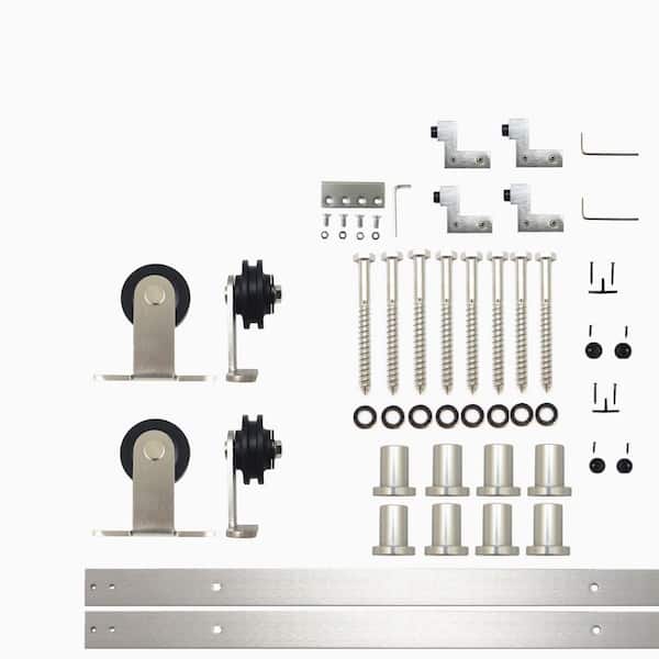 HOMACER 11 ft./132 in. Brushed Nickel Non-Bypass Sliding Barn Door Hardware Kit T-Shape Design Roller for Double Doors