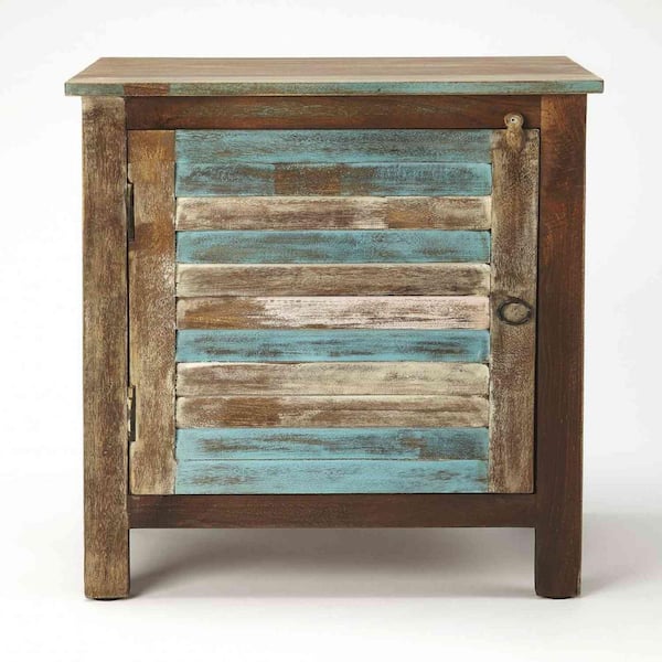 Amelia Multi-Color Rustic Shutter Painted Accent Wine Cabinet