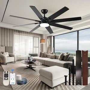 72 in. Indoor Ceiling Fan with light, with 8 Reversible Blades, 6-Speed Remote Control, for Porch/Garage/Shop, Black