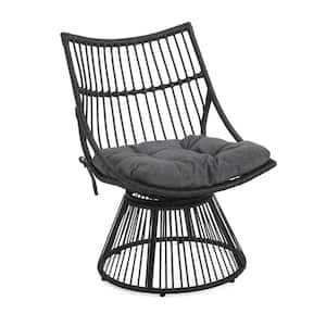 Jabe Wicker Outdoor Patio Lounge Chair with Grey Cushions