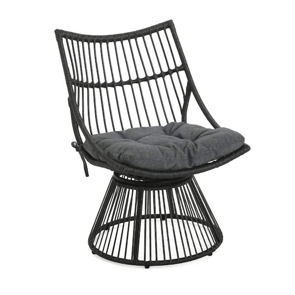Noble House Jabe Wicker Outdoor Patio Lounge Chair with Grey Cushions