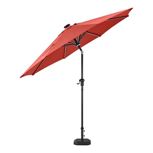 Hampton Bay 9 ft. Aluminum Market LED Solar Auto-Tilt Patio Umbrella in Chili Red Hampton Bay 9 ft. Aluminum Market LED Solar Auto-Tilt Patio Umbrella in Chili Red