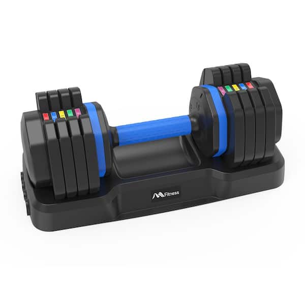 Amucolo Black Adjustable Dumbell - 55 lb Single Dumbbell with Anti-Slip Handle, Fast Adjust Weight by Turning Handle with Tray